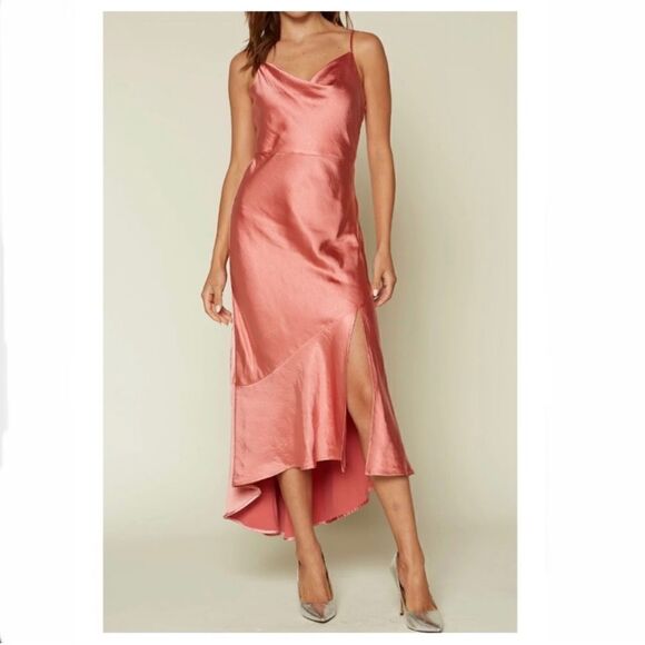 NWT coral satin slit midi dress - Picture 4 of 16